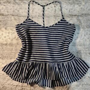 Abercrombie and Fitch Navy and White Striped Summer Beach Flowy Tank - S